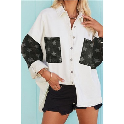 White Star Print Patchwork Button-up Jacket