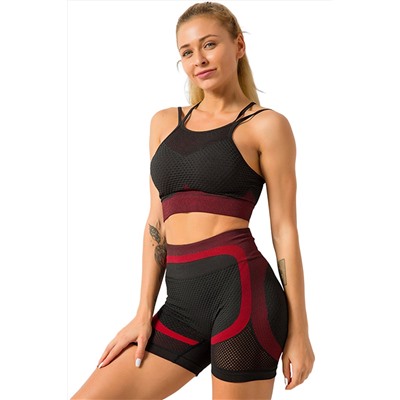 Red Breathable Mesh Gym Crop Top & Shorts Sports Set