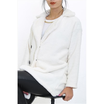 Плюшевое пальто на двойных пуговицах белого цвета