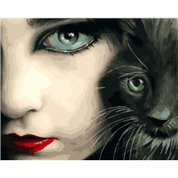 Картина по номерам 40х50 OK 10043 Эксклюзив!!! Девушка и кошка+