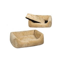 Лежанка меховая "Кугуар" прямоугольная с подушкой, 103 х 75 х 27 см, бежевая