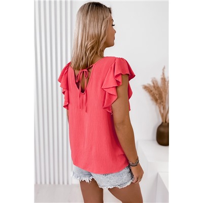 V Neck Ruffle Sleeve Loose Top