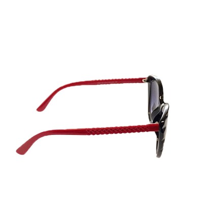 Стильные женские очки вайфареры Lido чёрного цвета с чёрными линзами и красными дужками.