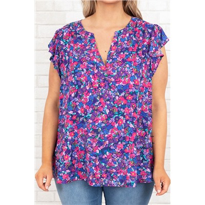 Purple Plus Size Floral Print Ruffle Sleeve Blouse