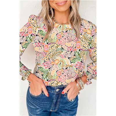 Yellow Puff Sleeve Floral Blouse