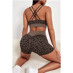 Leopard Criss Cross Strappy Bra and Shorts Set