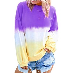 Фиолетово-желтый свободный пуловер блочной расцветки