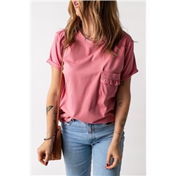 Frilled Pocket O-neck Short Sleeve T Shirt