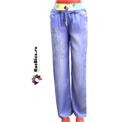 Размер 38. Рост 151-161. Летние подростковые штаны из облегченного джинса Selron_Rose с оригинальной вышивкой.