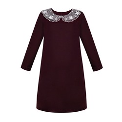 Бордовое  школьное платье для девочки с кружевным воротником 823311-ДШ21