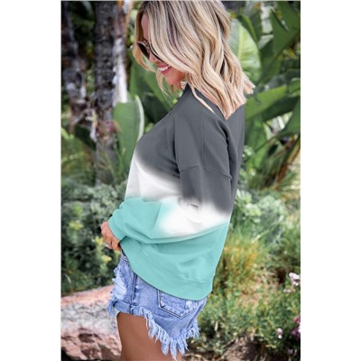 Серо-бирюзовый свободный пуловер блочной расцветки