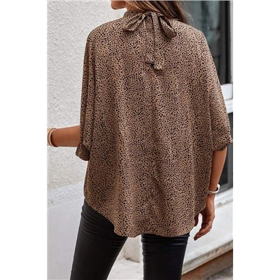 Oversized Leopard Ruched Batwing Sleeve Blouse