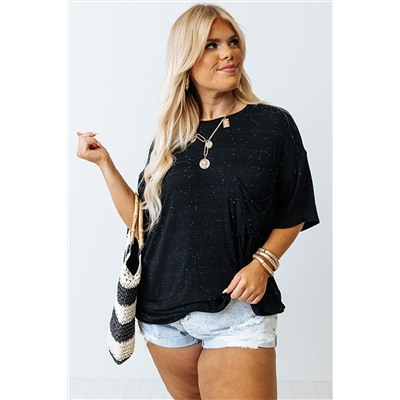 Black Splatter Allover Plus Size Pocketed T-shirt