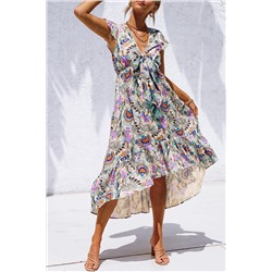 Асимметричное платье макси с разноцветным цветочным принтом в стиле бохо