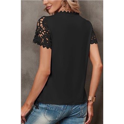 Black Lace Overlay Short Sleeve Top