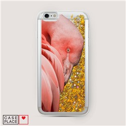 Жидкий чехол с блестками Розовый фламинго крупный план на IPhone 6/6S Plus
