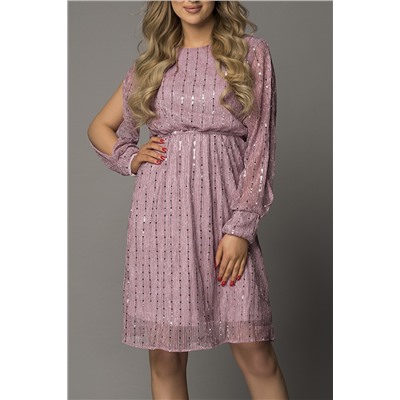 Розовое приталенное платье с разрезами на рукавах и пайетками