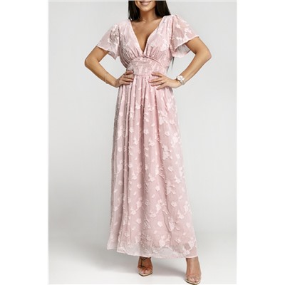 Розовое платье-макси с V-образным вырезом и текстурированным цветочным принтом