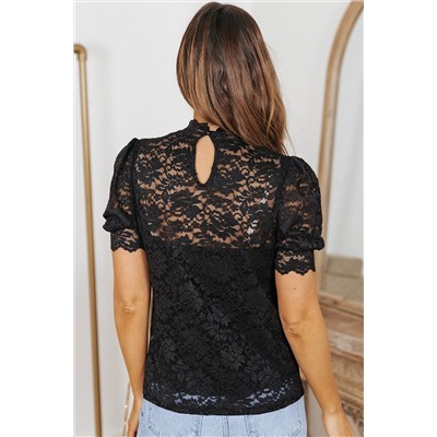 Black High Neck Lace Short Sleeve Top