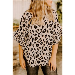 Леопардовая блуза с рукавом "летучая мышь" и рюшами