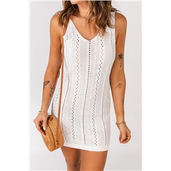 Белое вязаное обтягивающее пляжное платье