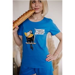 Женская пижама ЖП 064/2 (голубой+ворона с сыром)