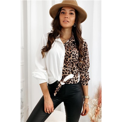 Белая леопардовая блуза в стиле пэчворк и узлом спереди