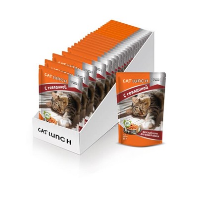 Влажный корм Cat Lunch для кошек, говядина в желе, 85 г