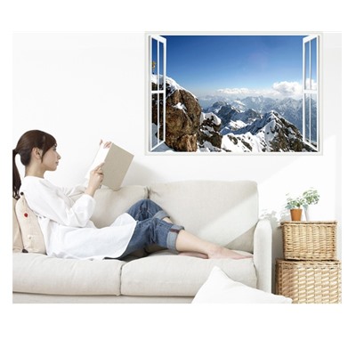 Виниловая наклейка Окно с видом на горы 3D