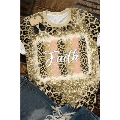 Леопардовая футболка с блестками и надписью Faith