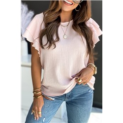 Розовая текстурированная блуза с рюшами на рукавах