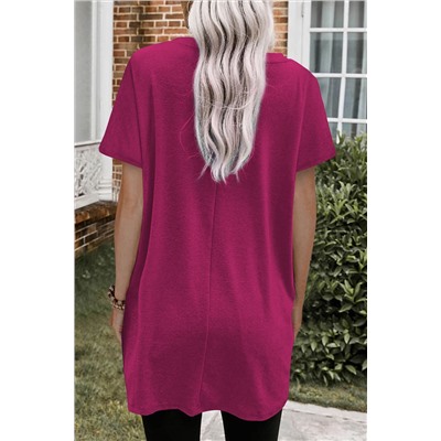 Rose Side Pockets Short Sleeve Tunic Top