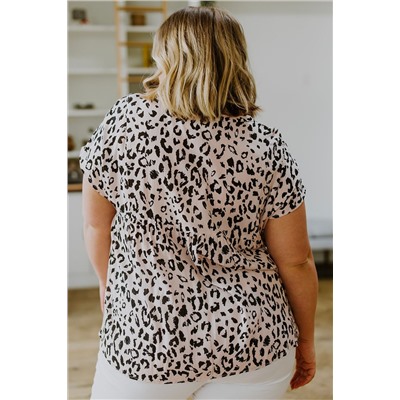 Plus Size Boho Leopard Print Short Sleeve Blouse
