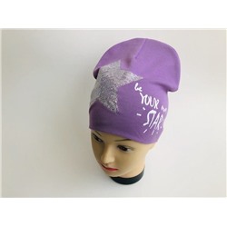 Сиреневая шапка из двойного трикотажа "Звезда" для девочек