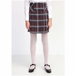 Детская школьная юбка в серо-бело-бордовую клетку в складку на кокетке из вискозы оптом