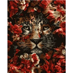 Картина по номерам 40х50 OK 10218 Эксклюзив!!! Леопард в цветах