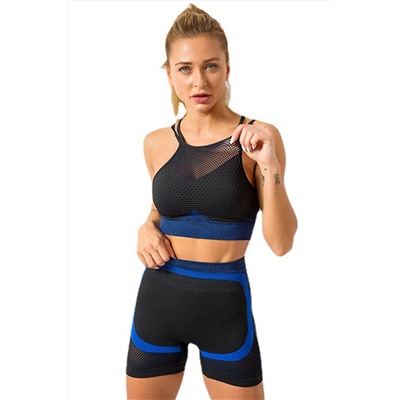 Sky Blue Breathable Mesh Gym Crop Top & Shorts Sports Set